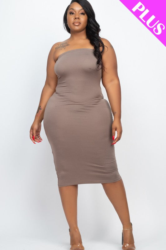 Solid Strapless Tube Bodycon Midi Dress ...